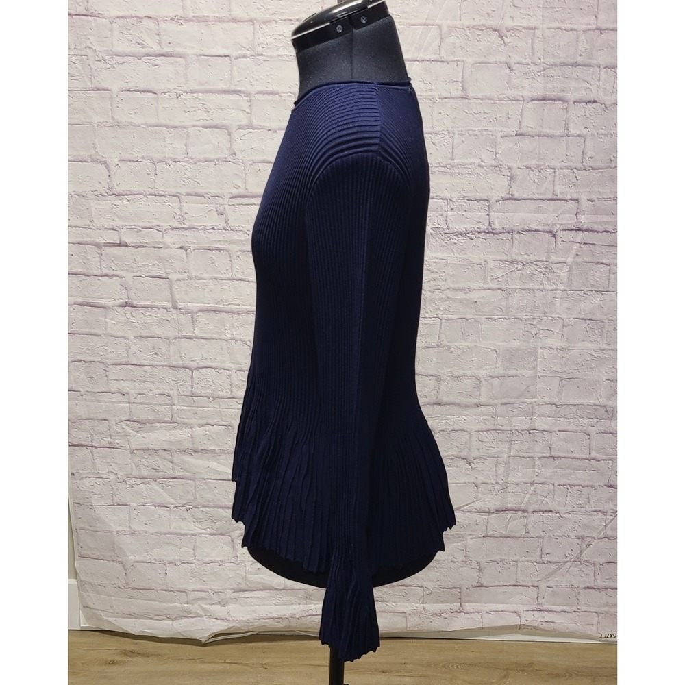 Nancy Yang Collection Navy Blue Ribbed Peplum Knit Top Long Sleeve Womens Medium - Picture 3 of 7